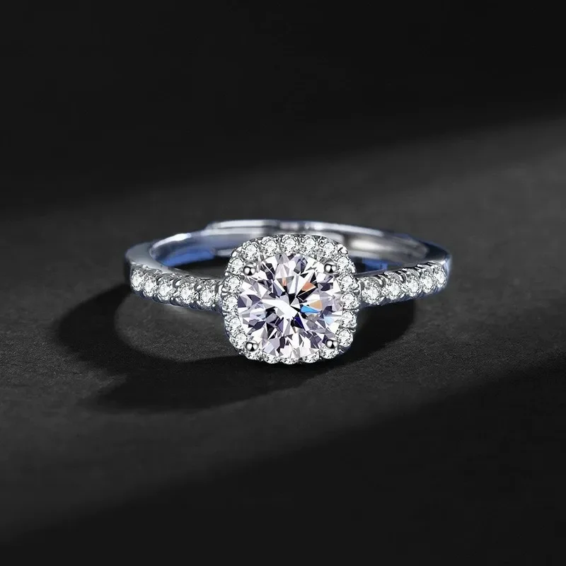 

Simple imitation diamond ring for women, square stud pendant, three-piece set of square diamond titanium steel necklace