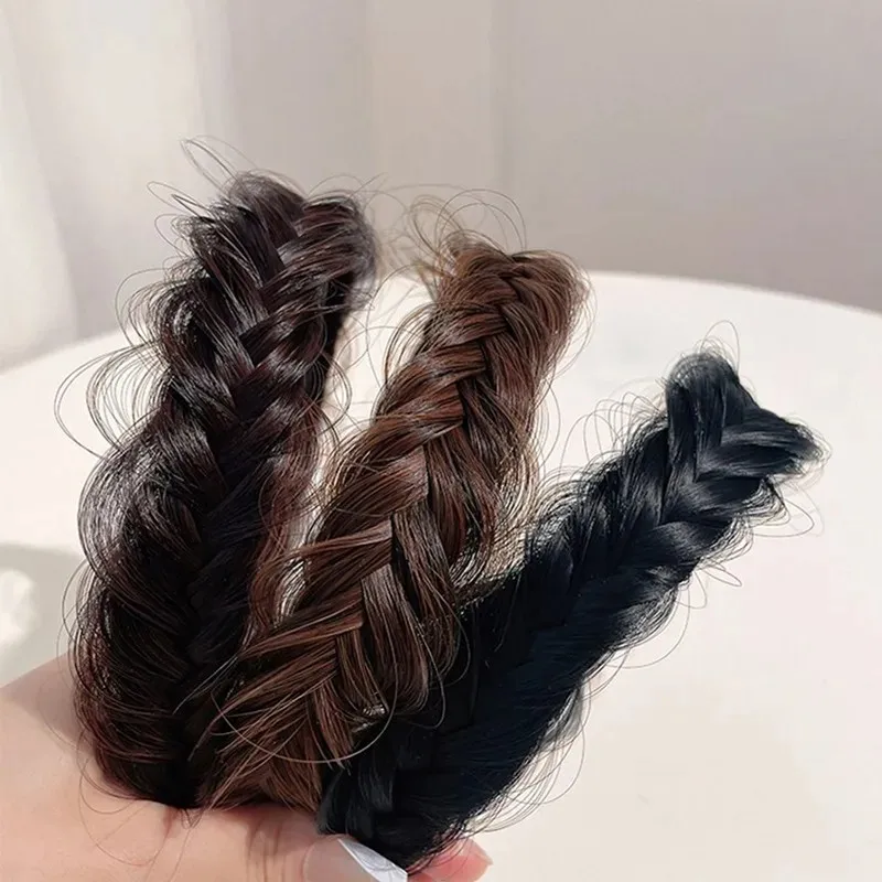 Diademas retorcidas con Peluca de perlas para mujer, trenzas anchas de espina de pescado, diademas Retro, Aro para la cabeza, accesorios de peinado para el cabello, regalos, nuevo