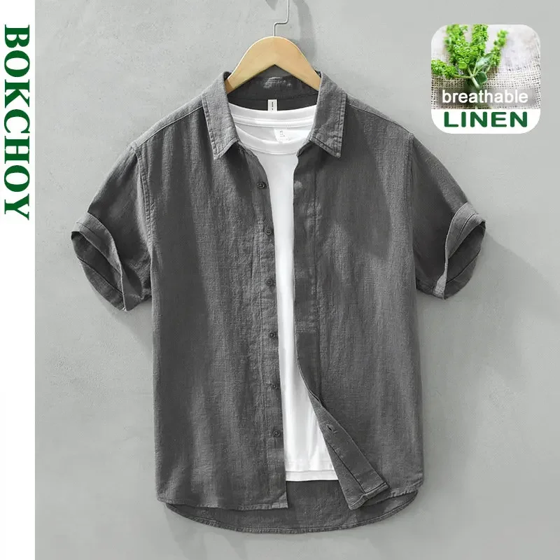 Letnia nowa lniana bawełniana koszula na co dzień dla mężczyzn odzież w stylu vintage z krótkim rękawem Streetwear C2759