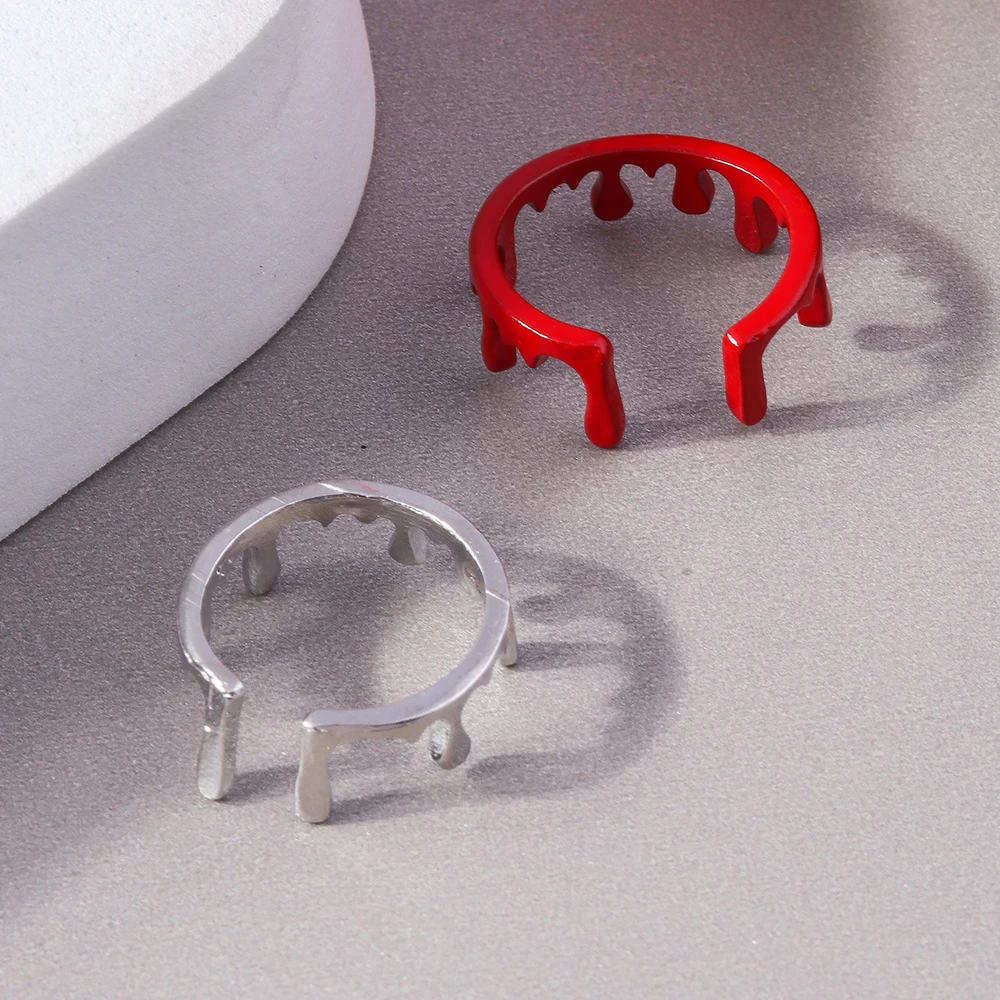 Aihua 2 teile/satz Neue Einfache Retro Flüssigkeit Metall Ring Sets Offene Einstellbare Finger Ring Scary Red Blutige Halloween Schmuck Geschenke – Detail 3