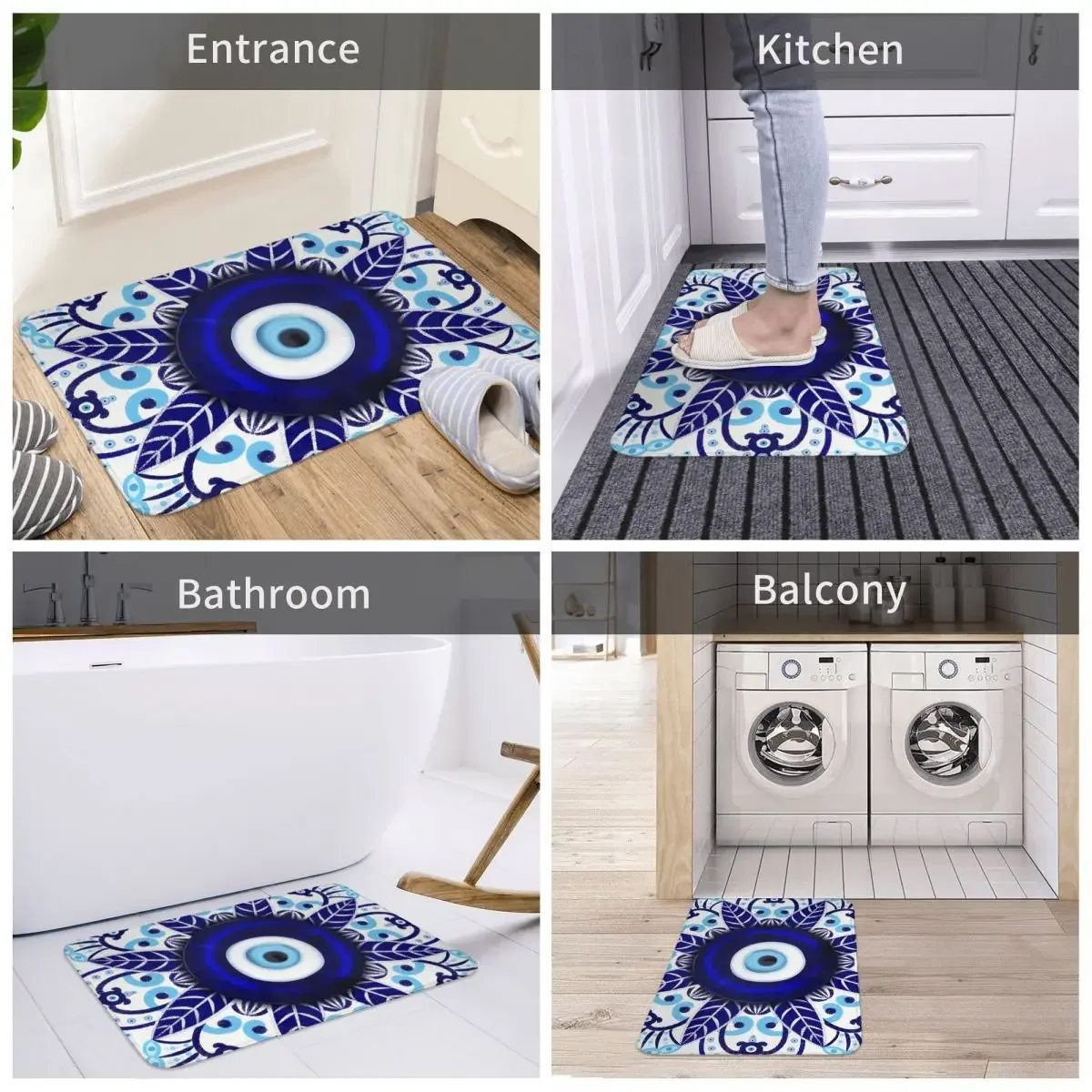 Mandala Evil Eye Anti-Slip Rug Doormat Bath Mat Lucky Charm Balcony Carpet Entrance Door Decor