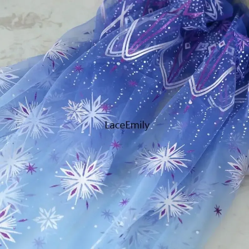5สีเกล็ดหิมะพิมพ์ไล่โทนสีลูกไม้ผ้าหิมะแบบสายรุ้งตาข่ายT Ulleสําหรับงานแต่งงานชุดเจ้าสาวชุดม่านสาวชุด