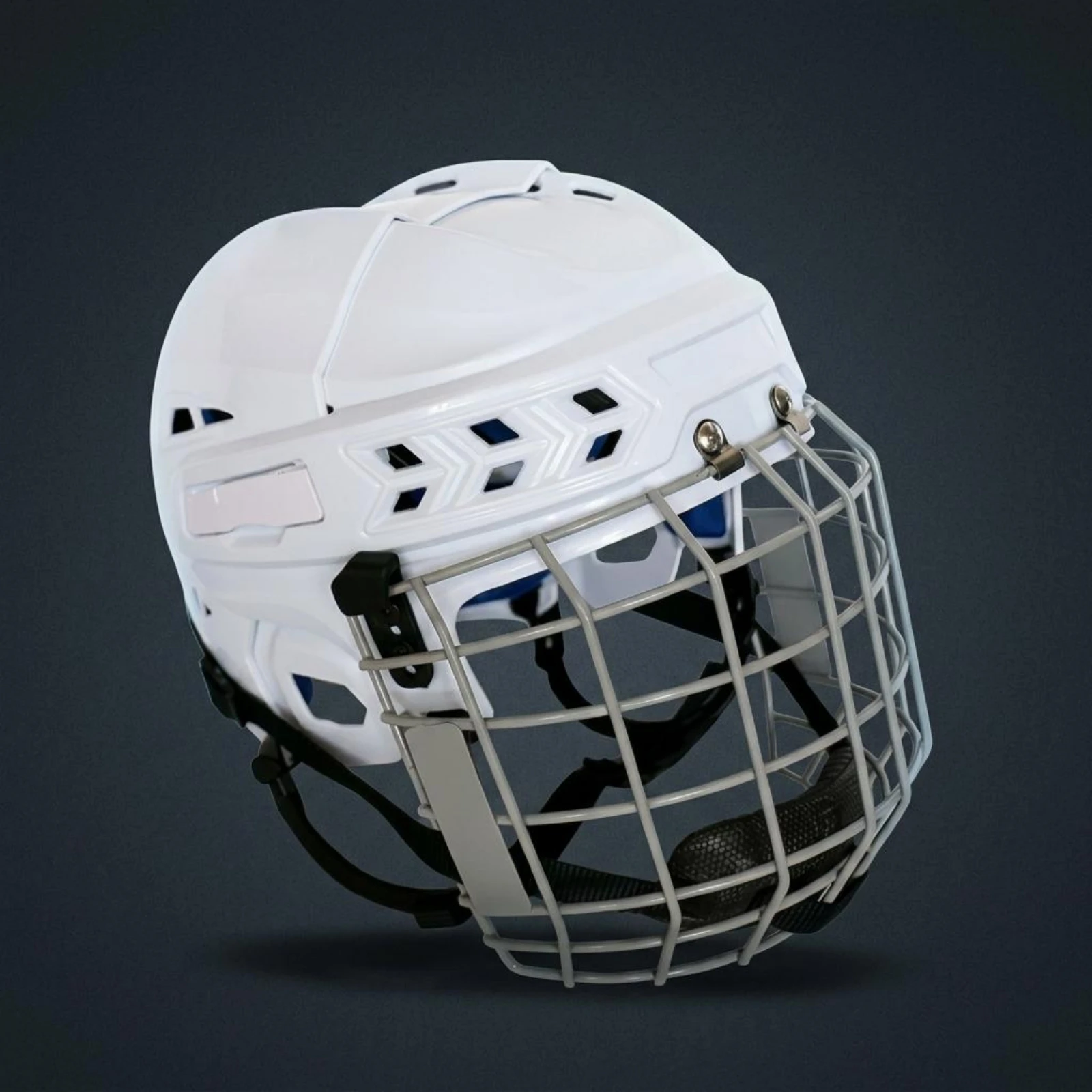 White PP Outer Helmet with Cage Shield Breathable Cushion and Chin Straps Sports Gear for Ice Hockey and Roller Hockey