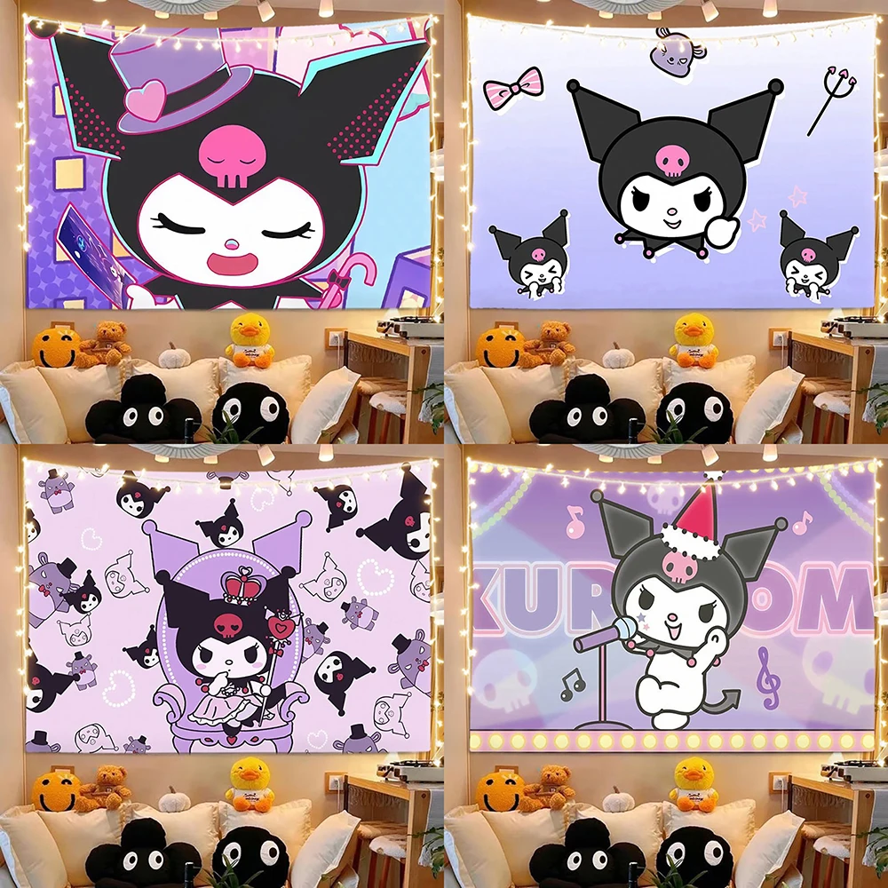 

Adorable Kuromi Tapestry, A fun wall decoration full of anime charm.,Living room and bedroom background cloth, no lights