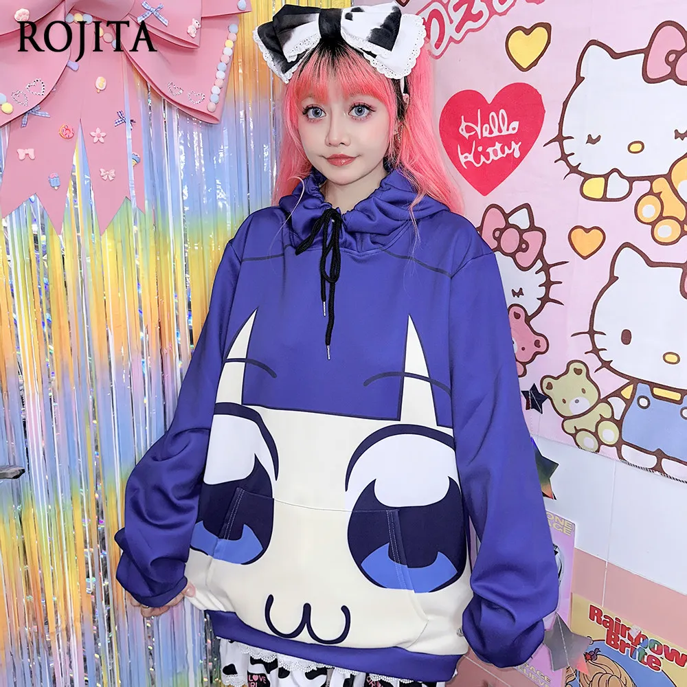 

Casual Japanese Style Hooded Anime Loose Big Eyes Cartoon Print Autumn Winter Long Sleeve Sweatshirt Hoodies Women