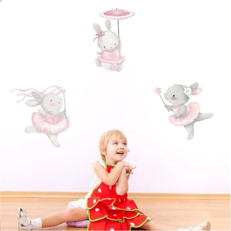 New Ballet Rabbit Self Adhesive Wall Stickers For Girl Children's Bedroom Ins Creative Decoration Cartoon Animal Stickers PVC