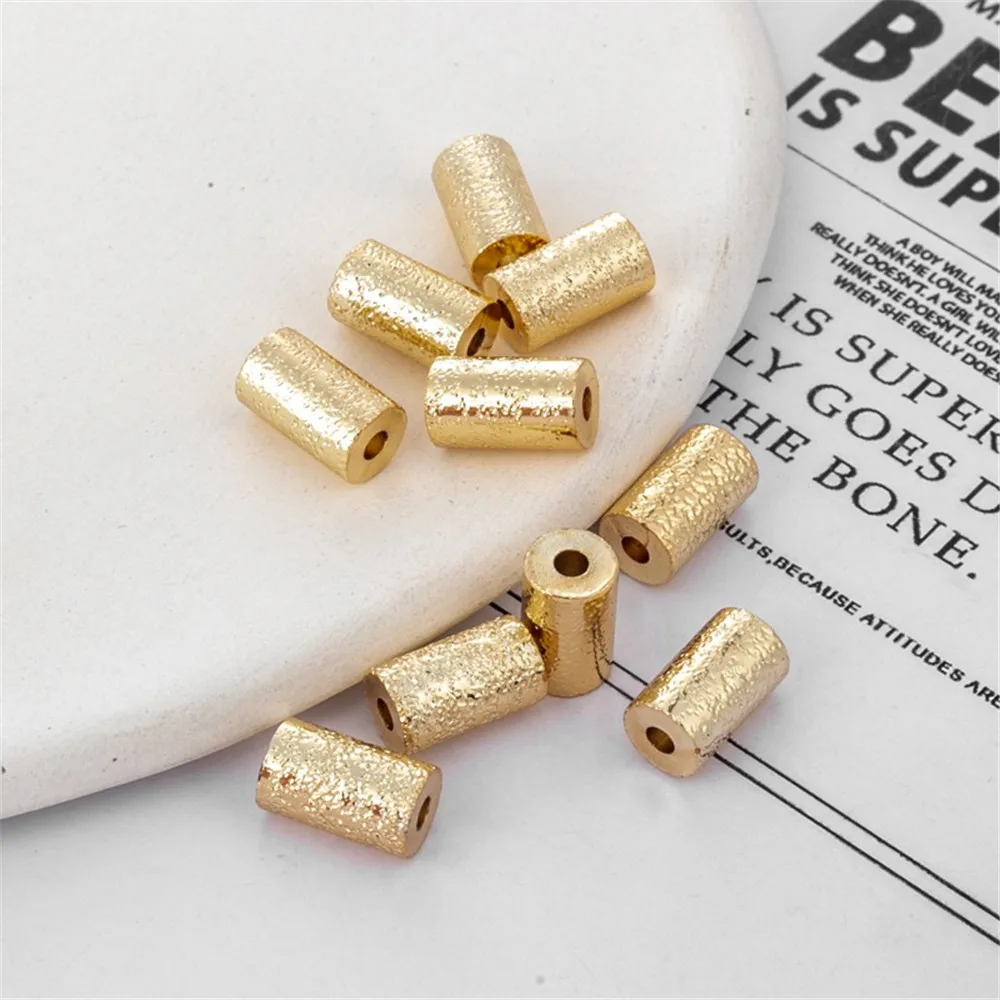 1pcs 6x10mm 14K Gold-Plated Brushed Frosted Round Bucket Beads, Pillar DIY Jewelry, Loose Beads, Handmade Materials, Accessories