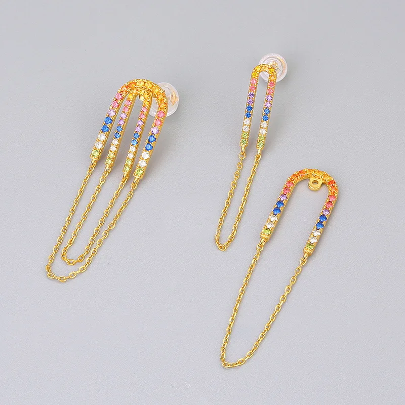 New S925 Silver Rainbow Round Zircon Earrings Women Full inlaid ZirconiumRainbow Sterling Ear Studs 925