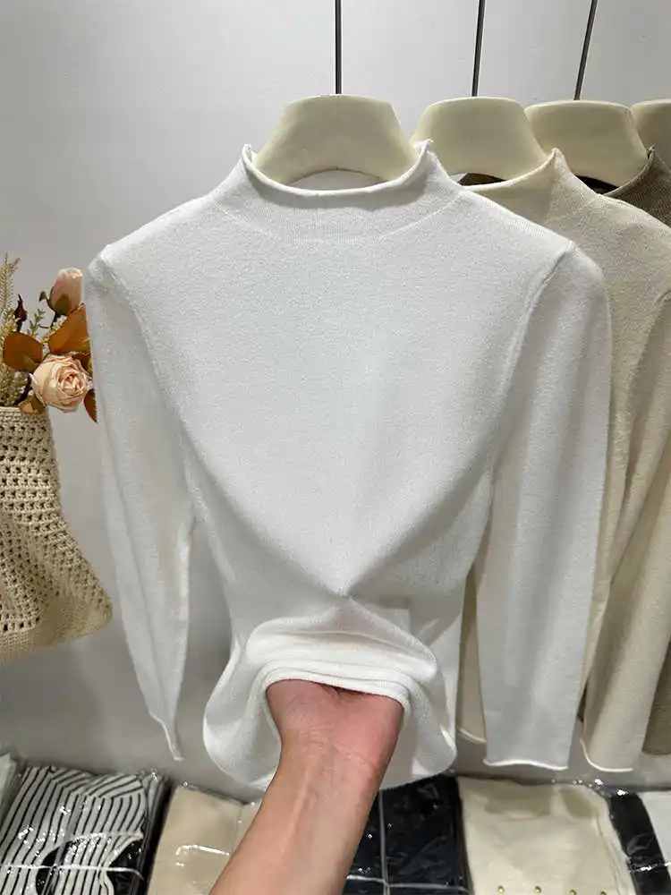 Sweter damski dziergany, pulower, nowy, długi rękaw, golf, biały sweter dziergany, pulower damski, topy, swetry, swetry damskie Q1428