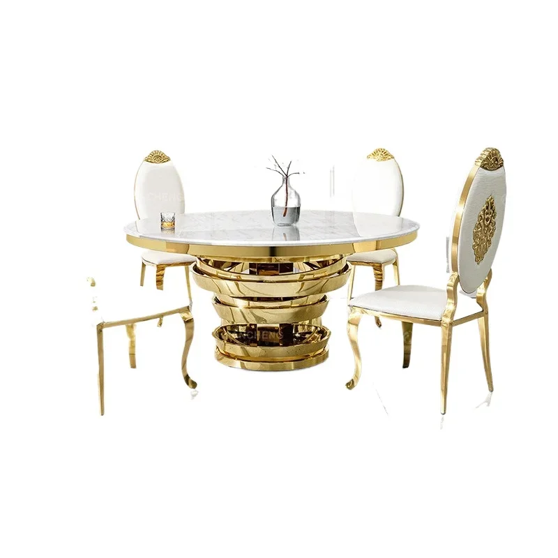 Light luxury marble round table hotel wedding table restaurant round table dinning set