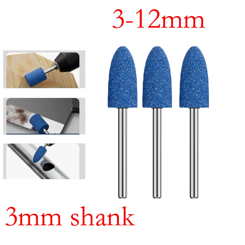 

3PCS Blue Corundum Grinding Heads For Rotary Tools 3mm Shank Drill Bits For Metal Rust Removal Polishing And Deburring