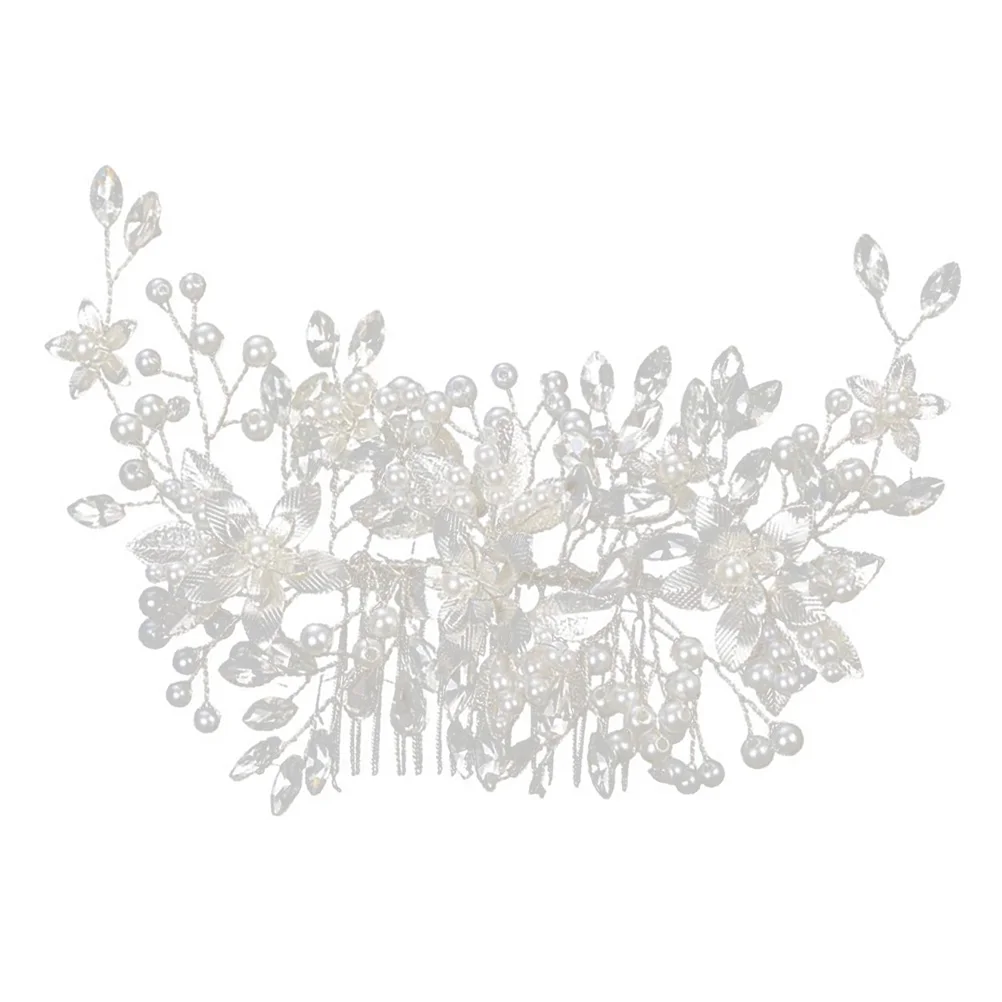 

Rhinestone Hair Clips Women Silver Zinc Bride Accessories Pearl Leaf Design Side Comb Wedding Prom Girls Hair Combs