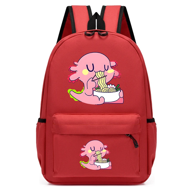 Axolotl infantil comendo Ramen Noodles mochila, bonito saco de escola, jardim de infância estudante schoolbag, meninos, meninas, crianças, engraçado