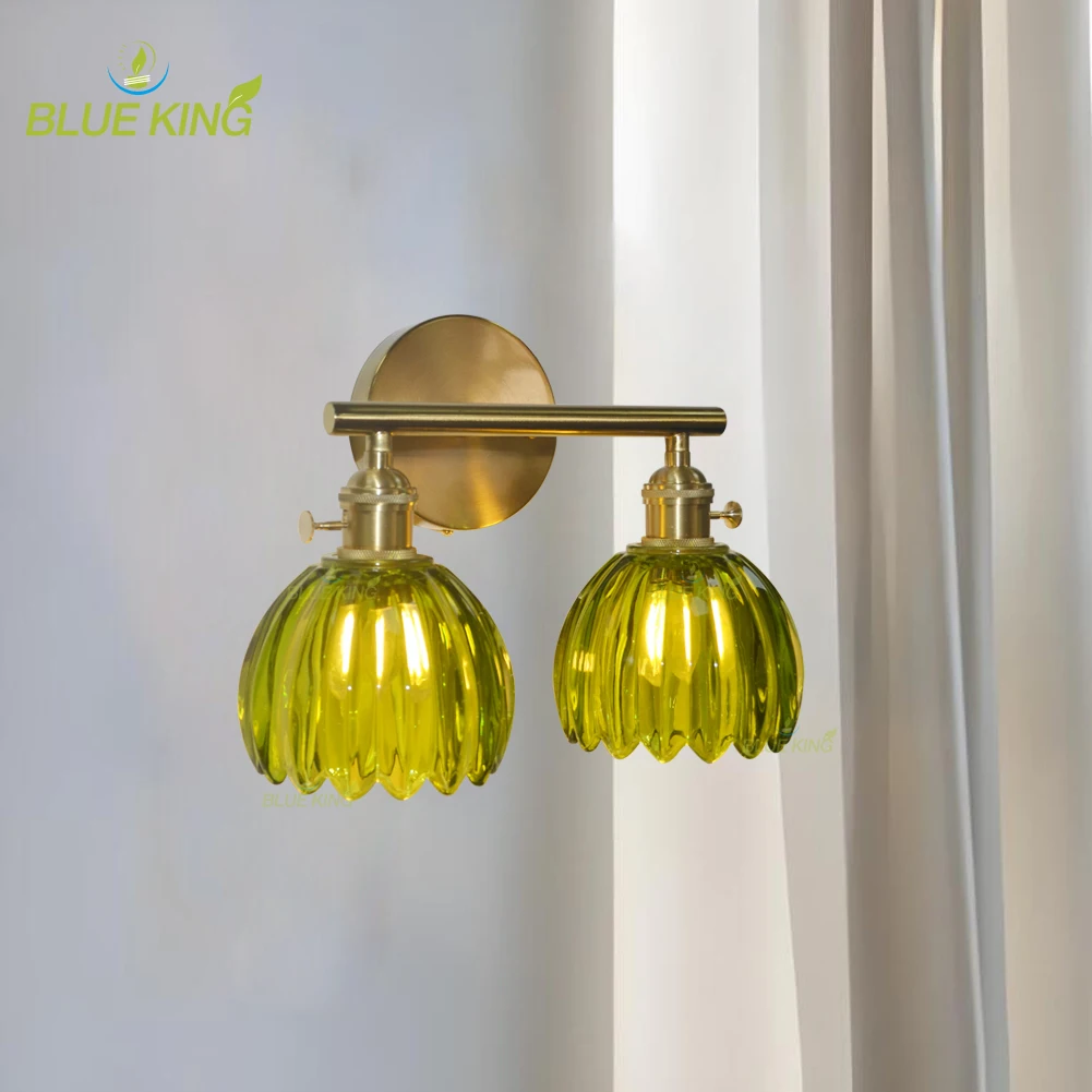 2026 New arrival Nordic Vintage Wall Lamp Green Tulip Glass Wall Lamp Living Room Background Wall Light Bedroom Door wall sconce