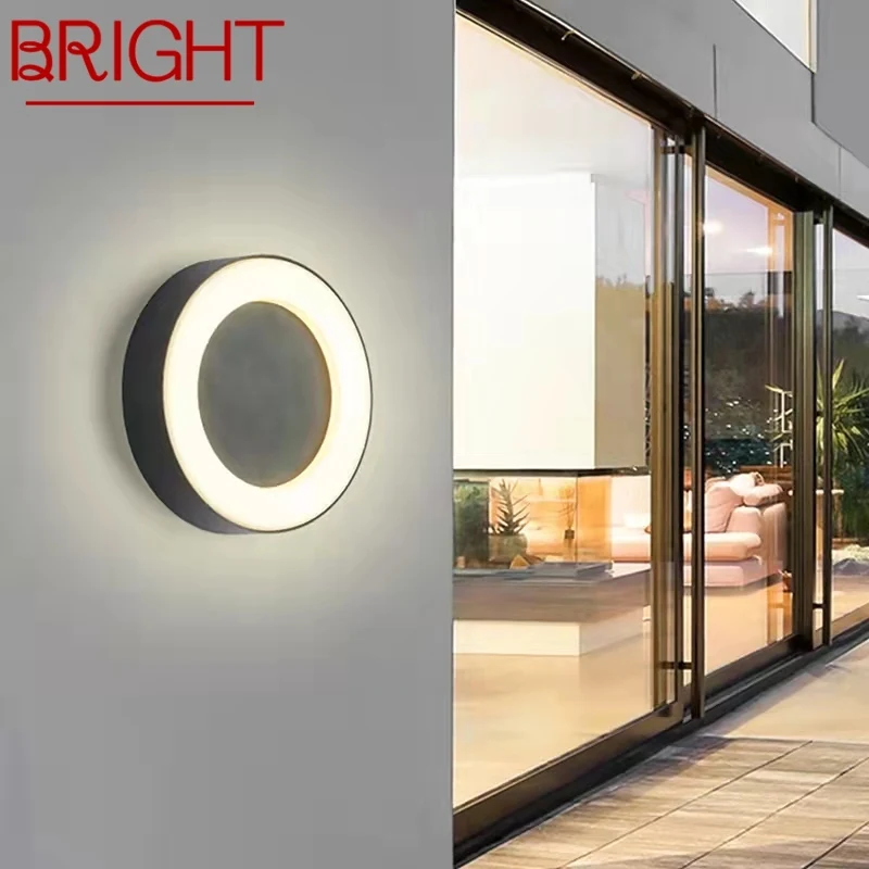 

BRIGHT Outdoor Modern Wall Lamp Simple LED Vintage Sconces Waterproof Round for Balcony Corridor Courtyard Lighting Decor