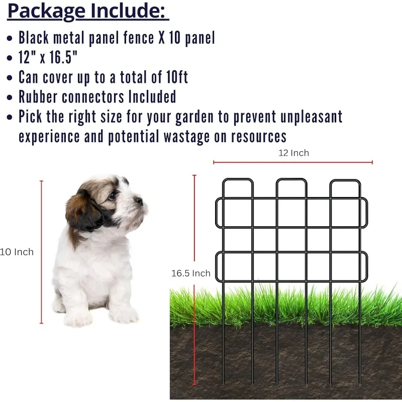 Garden Fence Animal Barrier (Total 10 ft) 10 Panels, 16.5 Inch, Small and Short Decorative Outdoor Dog Fence, Metal Fencing