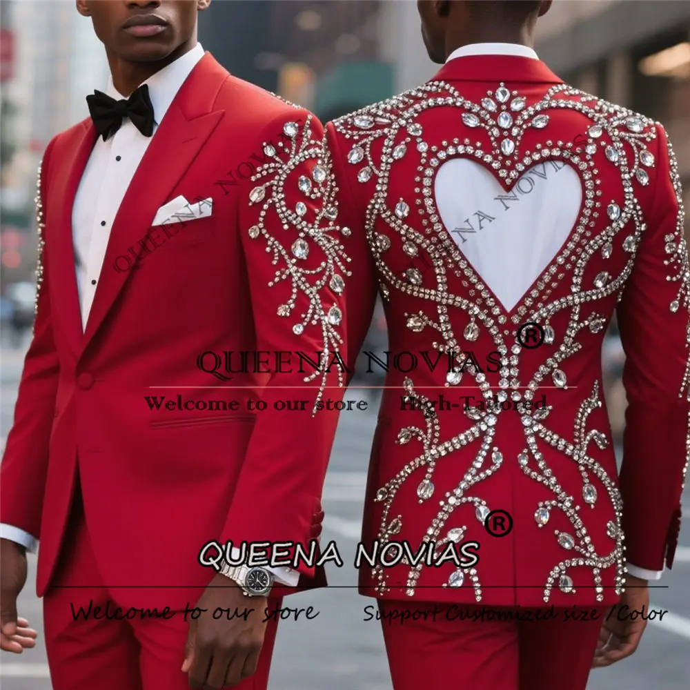 تخصيص العريس الزفاف البدلات الرسمية قطع التدريجي 2 قطعة مجموعات الرائعة مطرز الماس واحدة الصدر حفلة موسيقية الحلل رجل وتتسابق #1