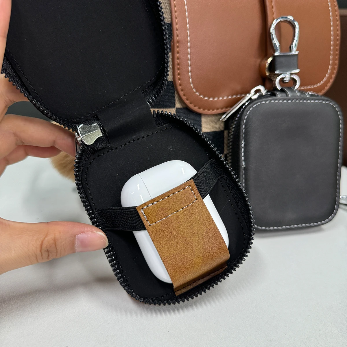 Large Size Universal Luxury Zipper PU Leather Bag Cover Case Fit for AirPods Earbuds Key Card Coin Purse Wallet Classical