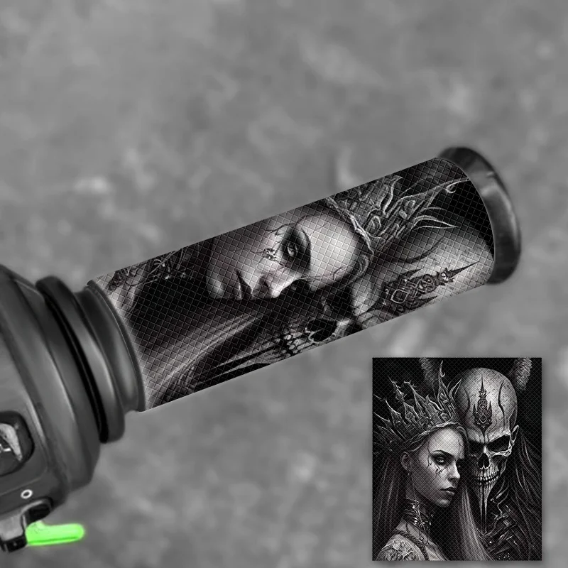 2Pcs Dark Style Skull Couple Handlebar Sticker, Waterproof Anti-Slip Vinyl Decal for Motorcycle, Bike & Scooter