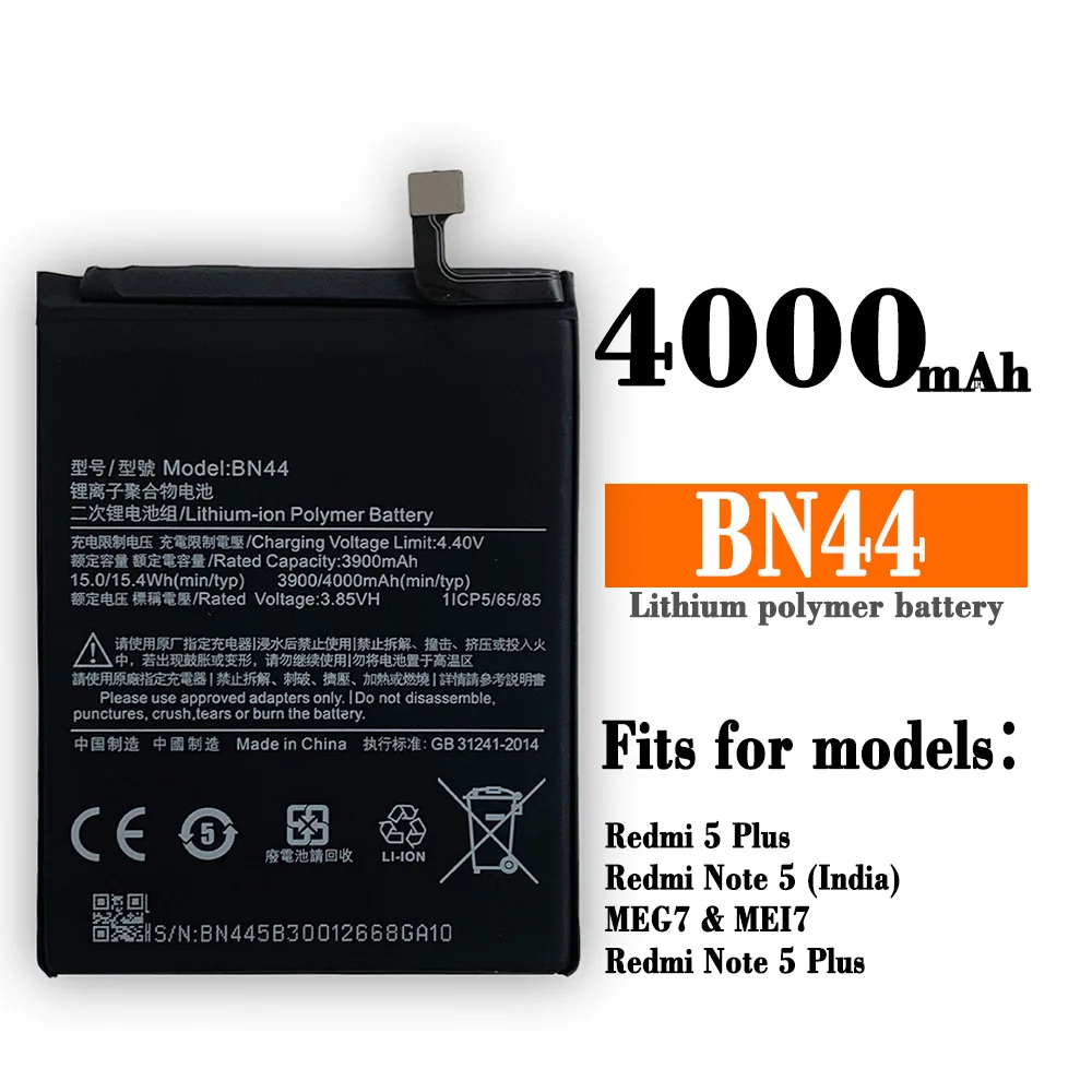 

BN44 Replacement Battery For Xiaomi Redmi Note 5 Plus MEG7 MEI7 4000mAh High Quality Mobile Phone Latest Batteries