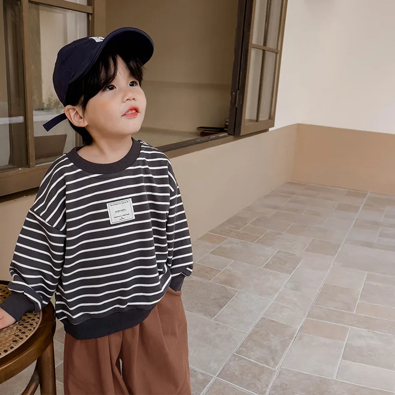 

Kid Shirt Top Children Boys Hoodie Autumn New Korean Style Children Striped Shirt Baby Spring and Autumn Long Sleeve Tops