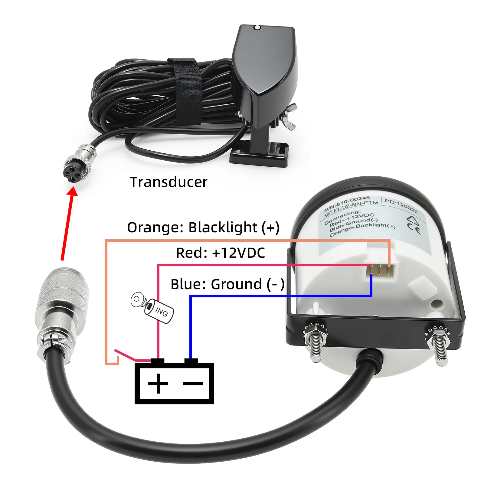 2'' 52mm Depth Gauge with Transducer Fishing White LED Digital Depth Meter 12V Waterproof Gauge for Universal Yachts Marine Boat