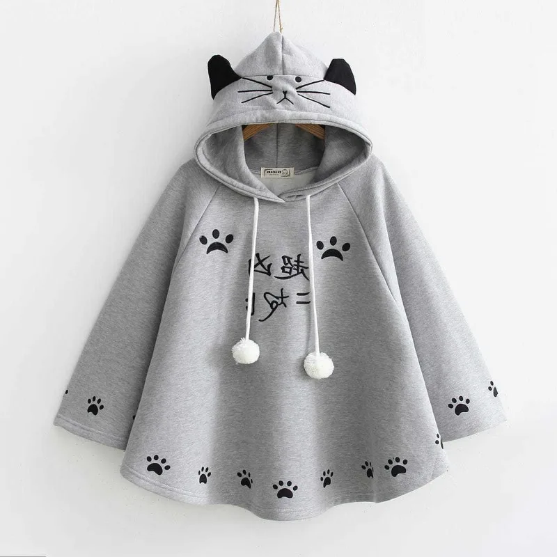 Lolita Cloak Harajuku Hoody Cloak Japanese Christmas Women Sweetshirts Fleece Cape Loose Pullover Batwing Sleeve Hoodie Coat