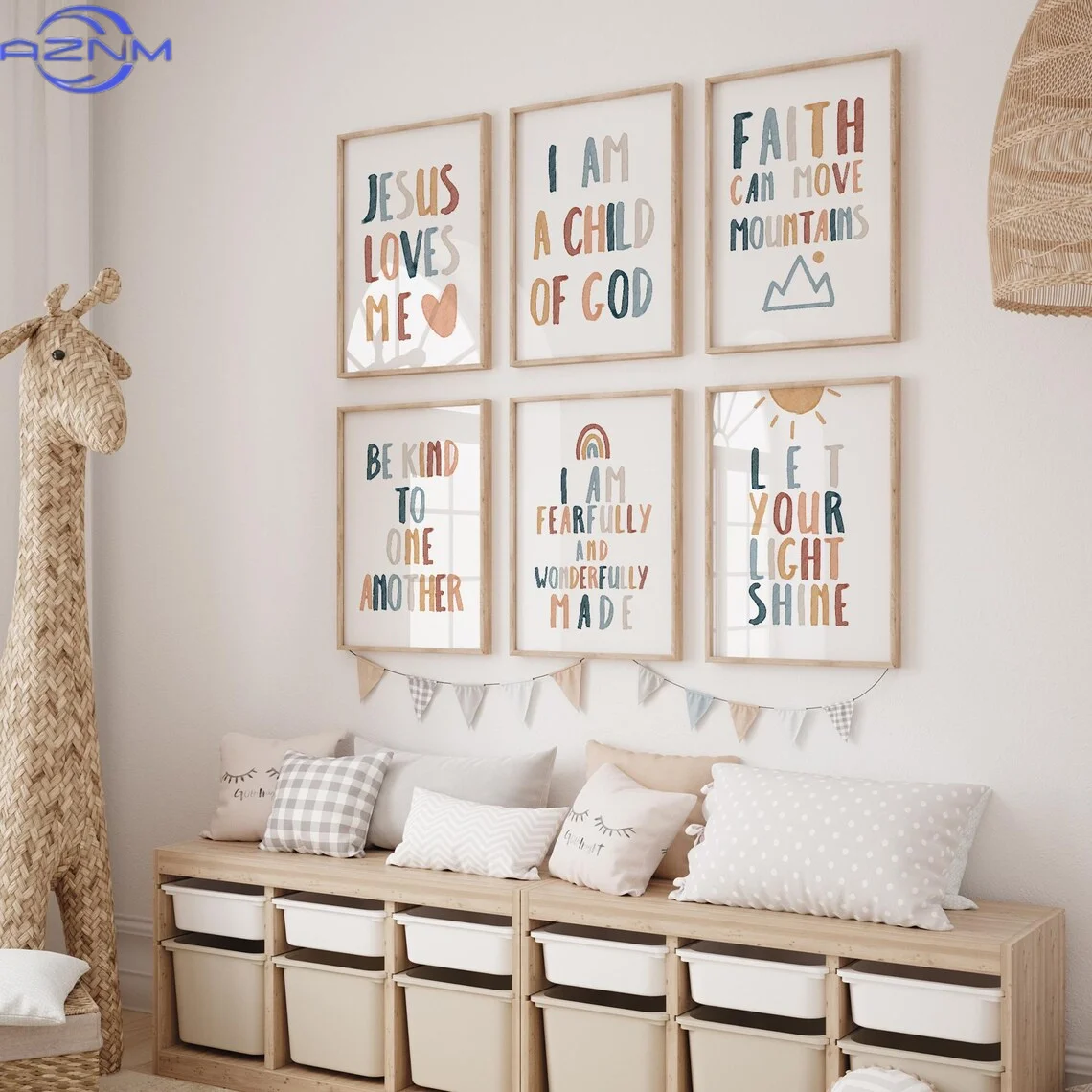 6pcs Set, Wall Art, Vintage Poster, Boho Bible Verse Art Print, Colorful Christian Canvas Painting, Perfect Decoration for Livin