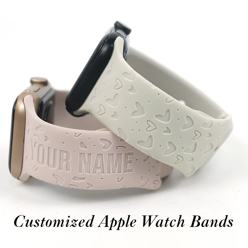 Apple Watch Bands LOVE HEART IWatch Band Silicone Strap Laser Engraved Name Watch 38/40/41 42/44/45 Christmas Gift Dropshipping