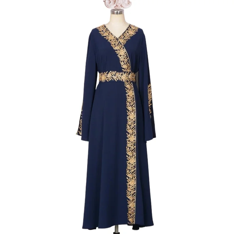 UNI New Beaded Dress Waist Tied Design Muslim Women Abaya Dubai Islam Robe Djellaba Kaftan Ramadan Evening Gown Modest Vestidos