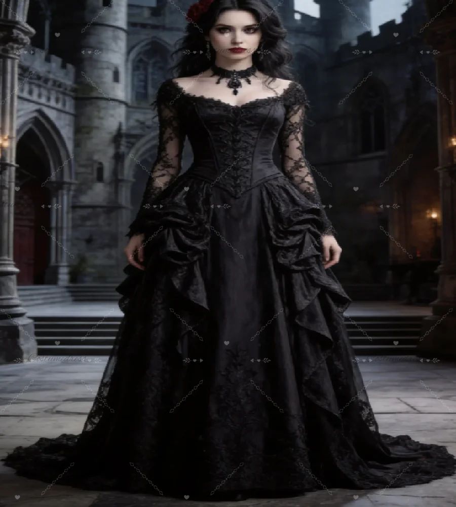 

Элегантное черное свадебное платье с рукавами, кружевными вставками и драпировкой, для гражданской церемонии, на Хэллоуин, в стиле бохо, для регистрации в офисе, Vestio Fiesta