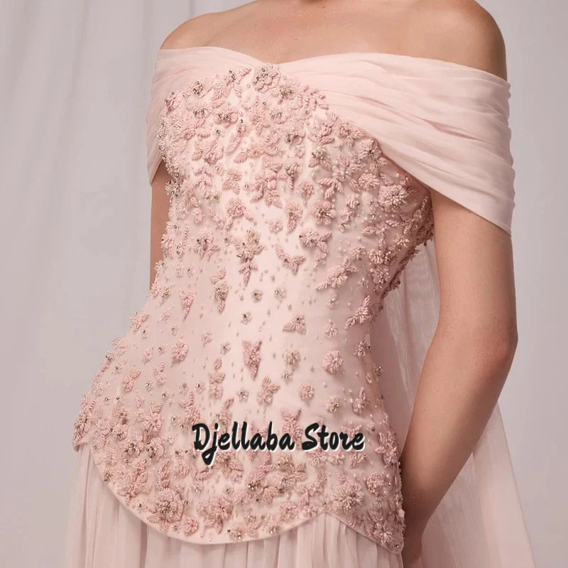 Op maat gemaakte zeemeermin-avondjurken Vloerlengte Off-the-shoulder Mouwloze galajurk Modebloemen Kralen Gedrapeerde feestjurk