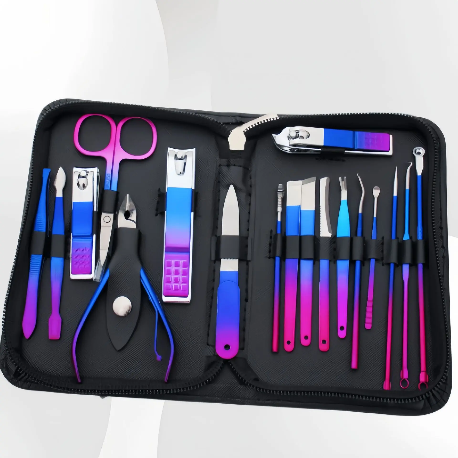 Nail Clippers Set Pedicure 18 Pieces Stainless Steel Manicure Kit Professional Grooming Care Tools Nose Hair Scissors Nail File