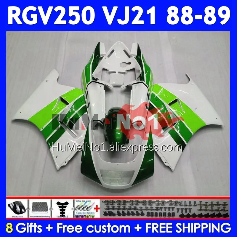 Body Kit For SUZUKI SAPC VJ21 RGV250 Green white RGVT250 VJ 21 88-89 108No.153 RGV-250 RGV 250 RGVT-250 88 89 1988 1989 Fairing