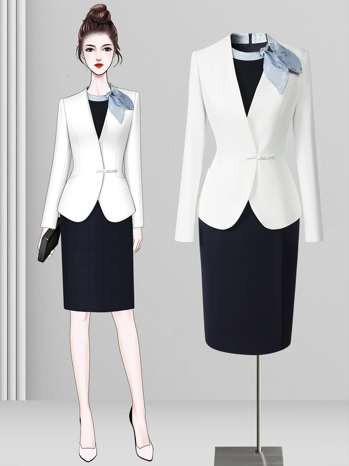 

Elegant Professional Women's Spring Autumn Hotel Front Desk Reception Uniform Beauty Salon Jewelry Store Workwear Ensemble