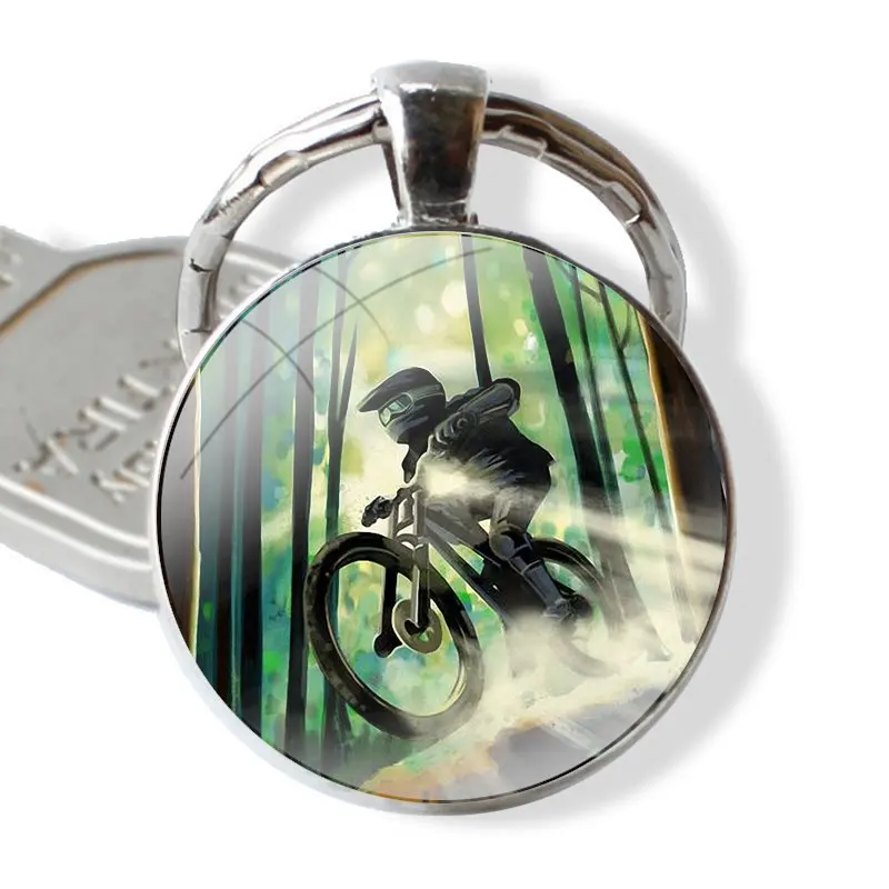 Accessories Phone Cases Covers glass cabochon keychain Car key chain Charms keychains Gifts Amazing mountain bike Bicycle MTB