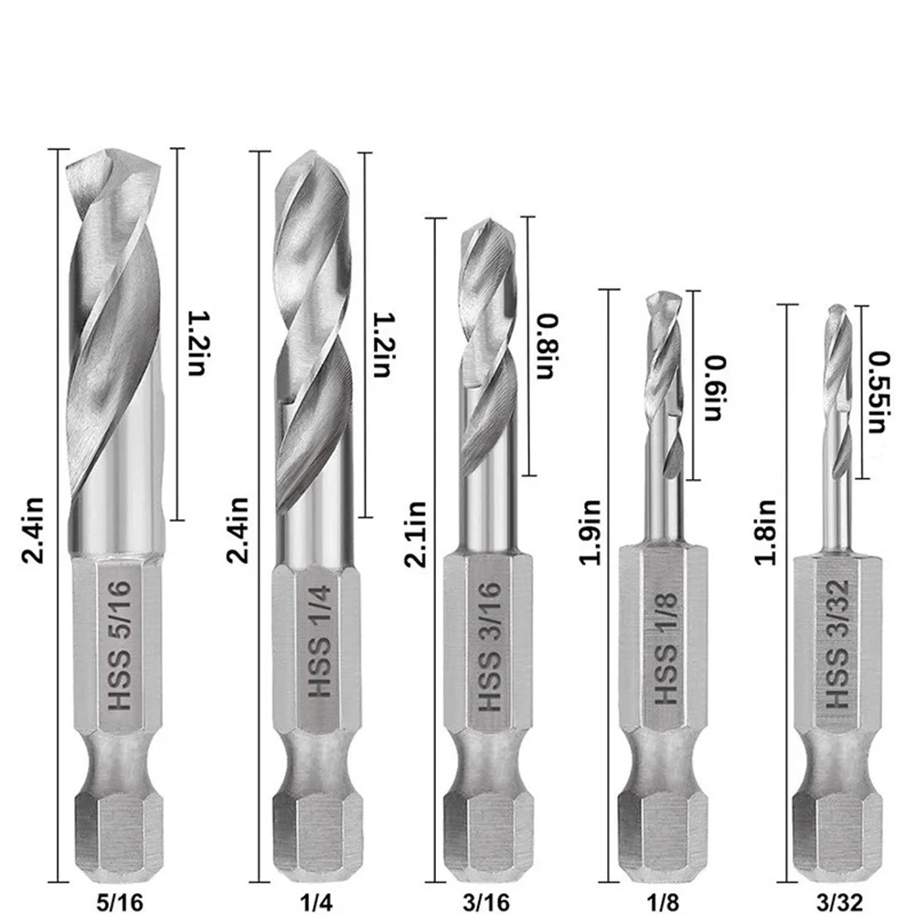 Hex Shank Short Bit Set with Evenly Distributed Carbides and 135 Degree Standard Tip for Versatile Drilling Needs (6pcs)