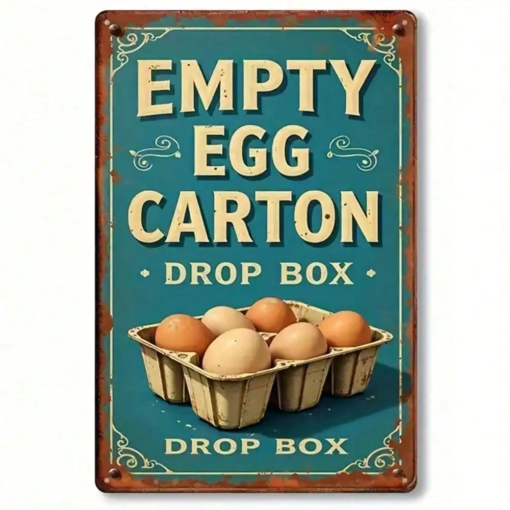 CIFBUY Vintage Empty Egg Carton Rustic Aluminum Wall Art Waterproof Durable Metal Sign for Farmhouse Home Decor
