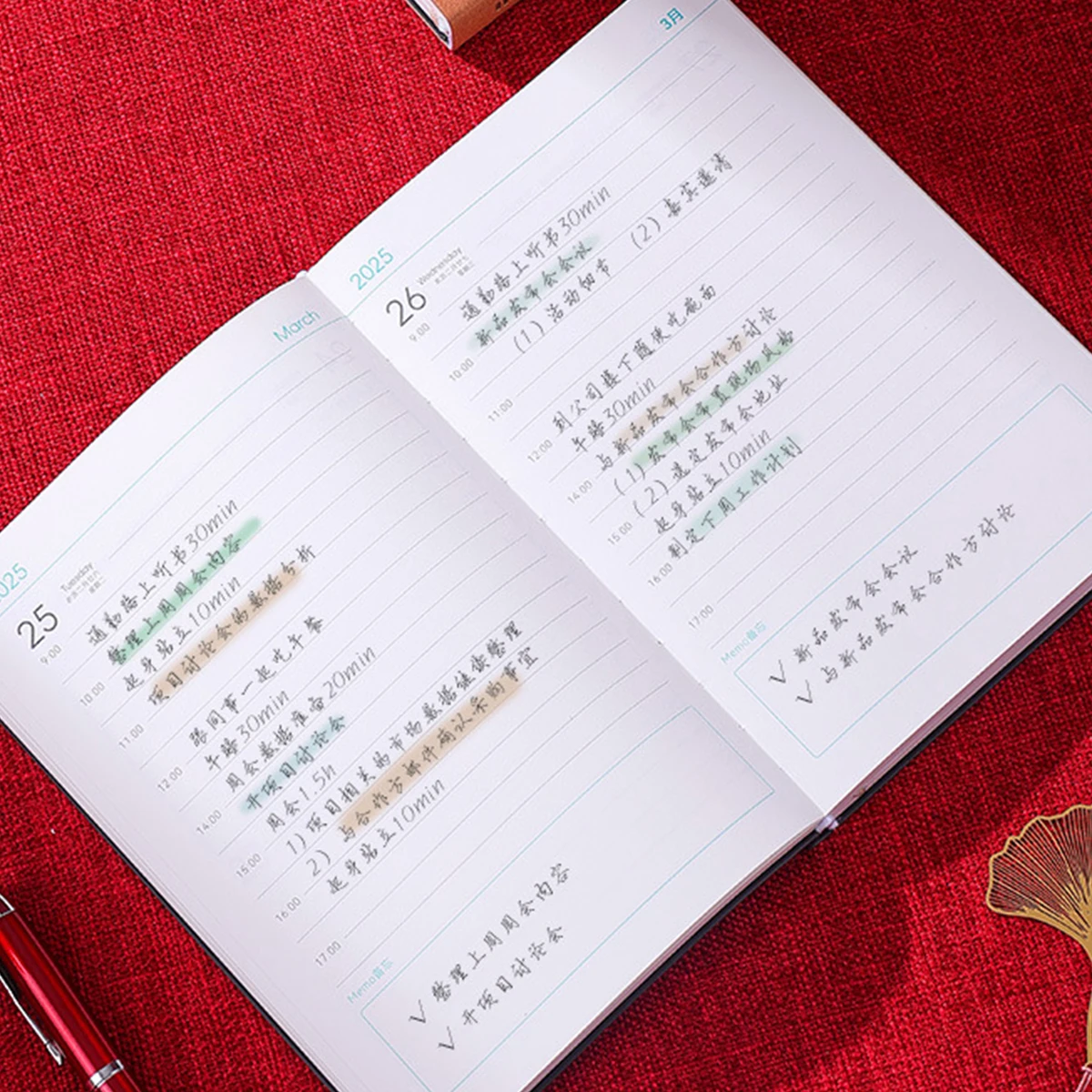 (Can Engrave Logo) A5 Leather 2025 Business Schedule, Student Daily Planner, 365-day Record Book, Notepad, Memo, 176 Sheets