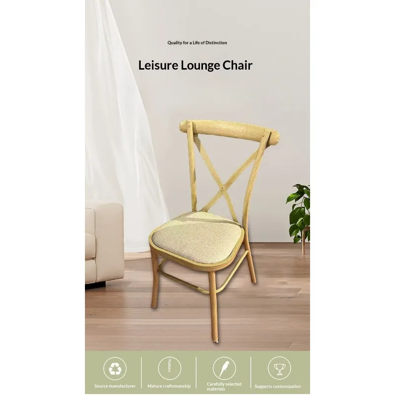 Simple Retro Distressed Wood Grain Iron Cross Back Chair Home Dining Seat Vintage Style Sturdy Comfort Durable Furniture Decor