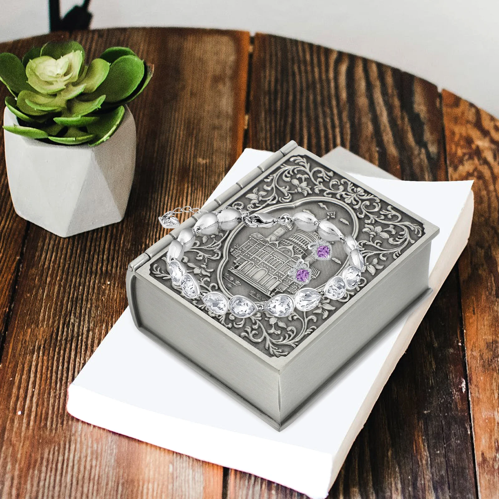 

Castle Book Jewelry Box Alloy Boxes Storage Case Vintage Decor Holder Decorative