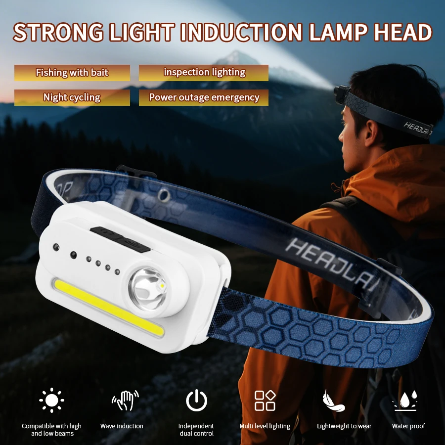 

Hand Sweep Induction Headlamp 1200mAh Battery Rechargeable Head Flashlight Outdoor Riding Climbing Camping Fishing Search Lights