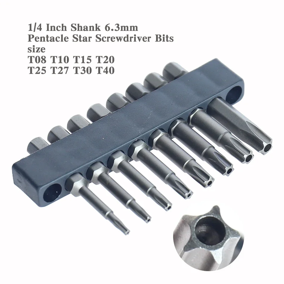 1/4 Inci Magnetik Pentakel Bintang Kepala Obeng Bit Pentalobe Obeng Listrik Bit Alat Tangan 25Mm Panjang T10-T40