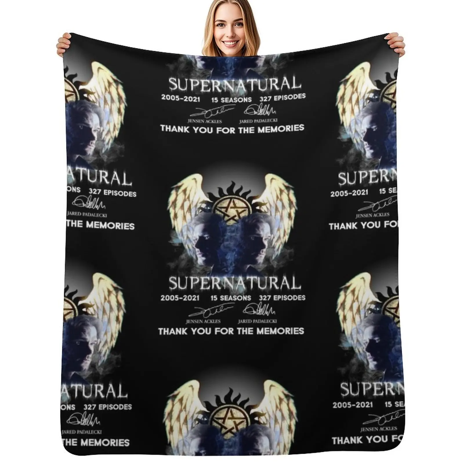 Supernatural Thank You For The Memories , Supernatural Signature Art , Supernatural Winchester Throw Blanket Bed covers Blankets