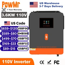 PowMr 3.6KW Hybrid Solar Inverter 24V 110V Off Grid Pure Sine Wave Inverter Single Phase with MPPT 120A Solar Battery Charger