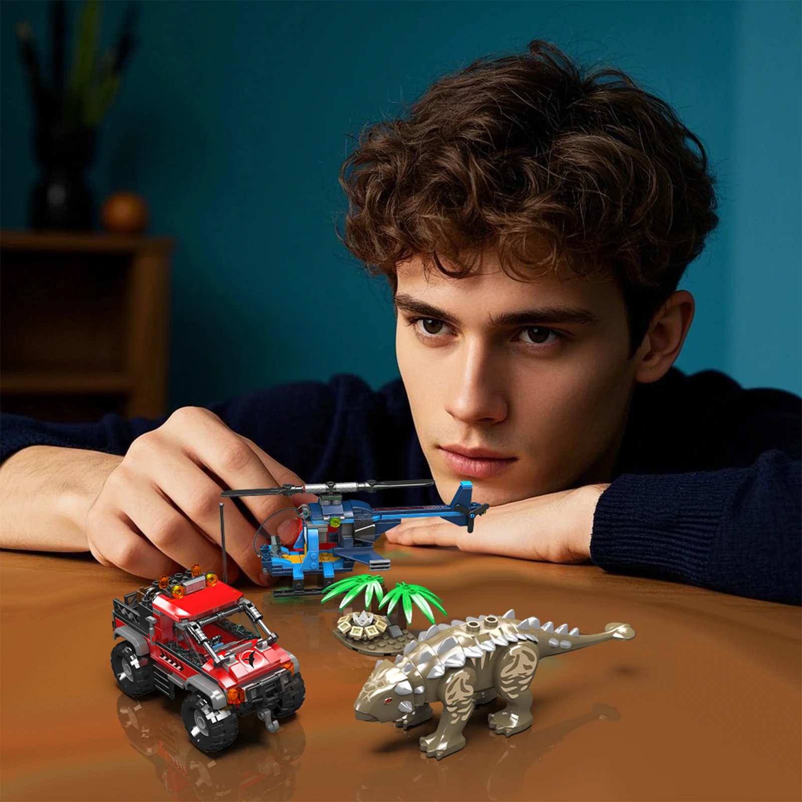 モールドキング 29004 403ピース アンキロサウルス ヘリコプターキャンプ 恐竜の卵 モデルキット 小型ブロック 知育玩具 子供向け