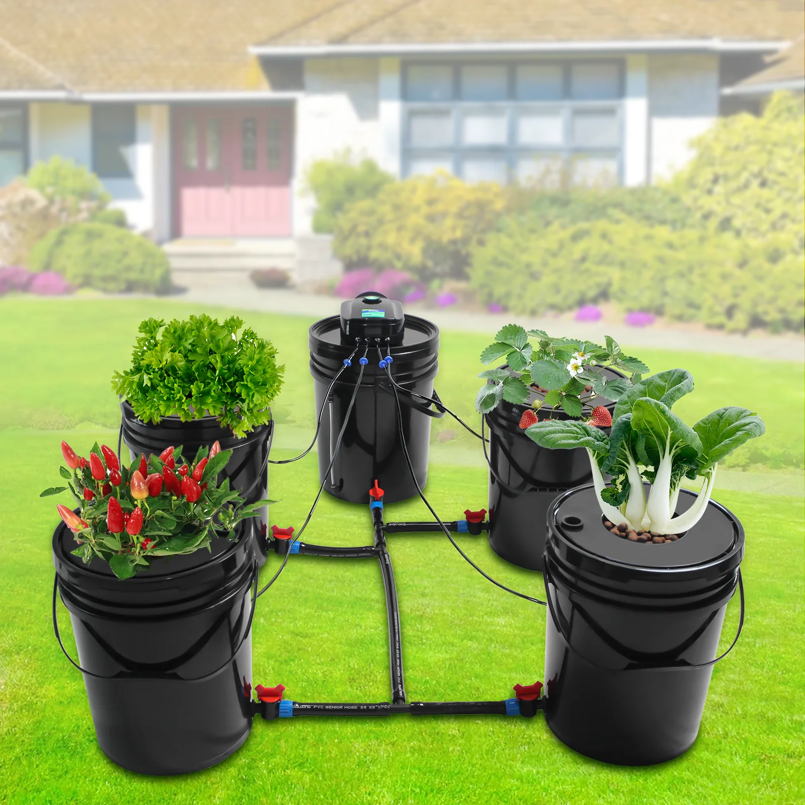 

Hydroponics Grow System Kit 5 Bucket 5.28 Gallon Herb Garden Set with Pump For Indoor/outdoor Leafy Vegetables Black