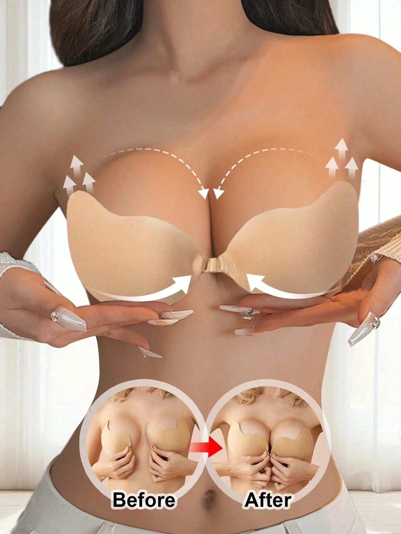 4 Pcs Sticky Invisible Mango-Shaped Bras, Strapless Silicone Push-Up Bra Cups, Breathable Self-Adhesive Lift Pads Reusable