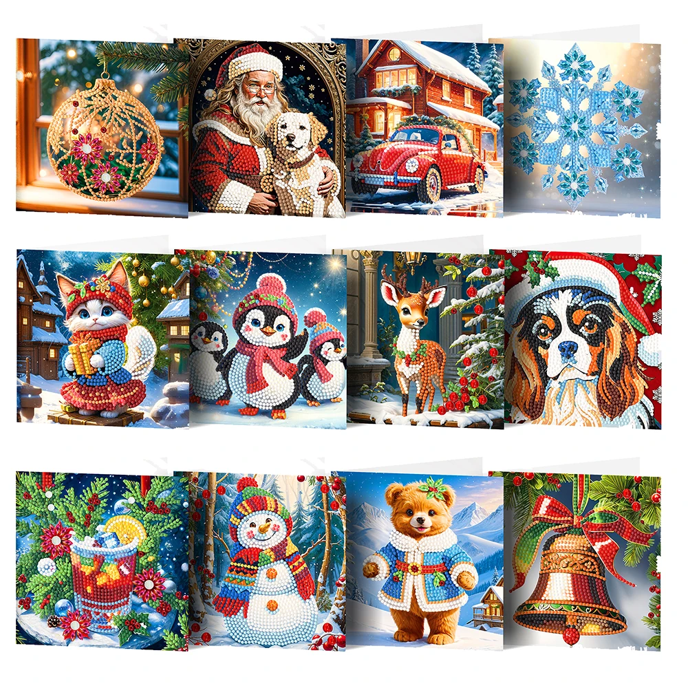 HOMFUN 48pcs Christmas Diamond Painting Kit - Greeting Cards for Blessings and Wishes, DIY Handmade Gifts for Holiday Parties