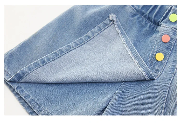 Neue Sommer-Jeansshorts für Kinder, Unterrock für Teenager-Mädchen, Lässiger Rock mit Shorts, Bunte Jeans-Culottes mit Knöpfen für Kinder – Detail 12